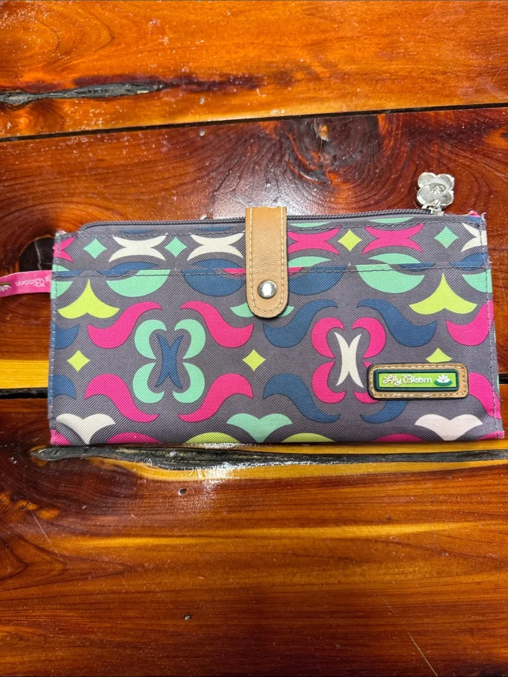 Lily Bloom Gray Multicolor Geometric Clutch slight wear on band